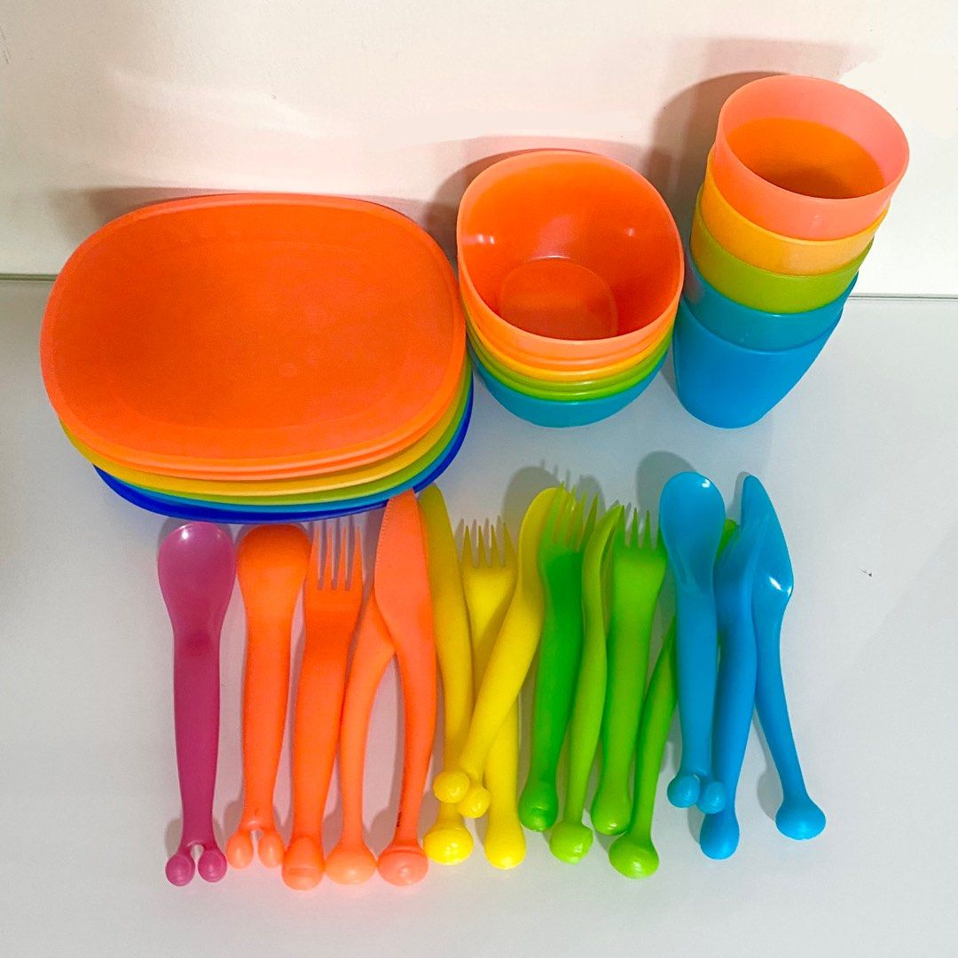 IKEA Kalas Colourful Rainbow Plastic Kids Cutlery Set, Furniture & Home ...