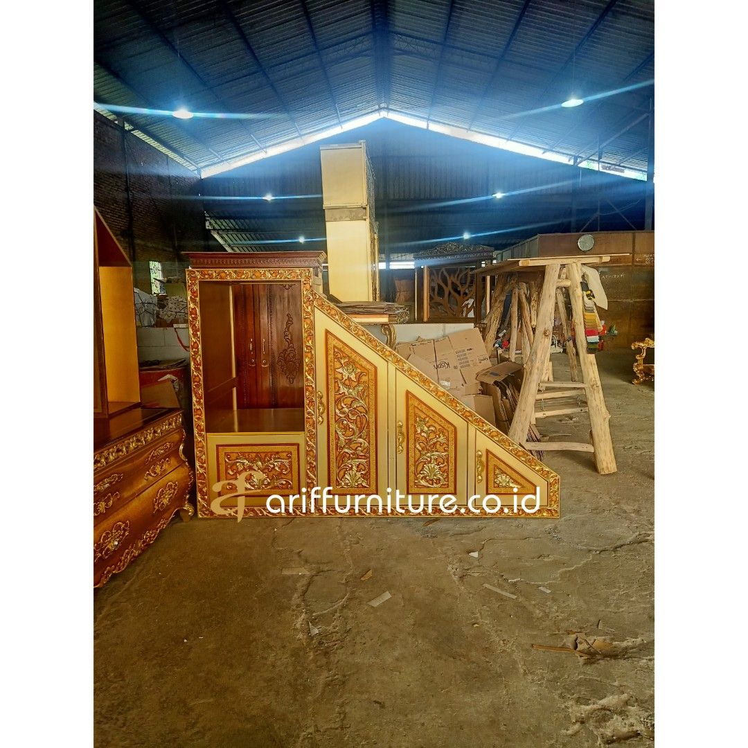 Lemari Bawah Tangga Ukiran Mewah Kayu Custom, Perabotan Rumah di Carousell
