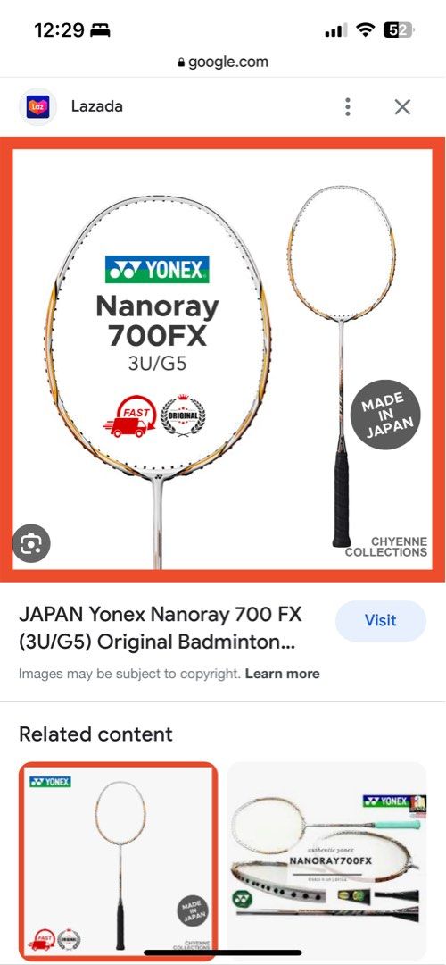 LF Nanoray 700fx, Sports Equipment, Sports & Games, Racket & Ball