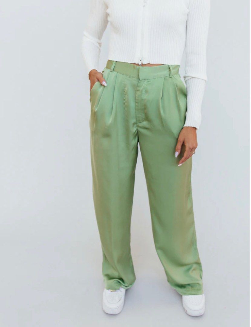 Olive green High Waist Suit Pants, Women's Fashion, Bottoms, Other Bottoms  on Carousell