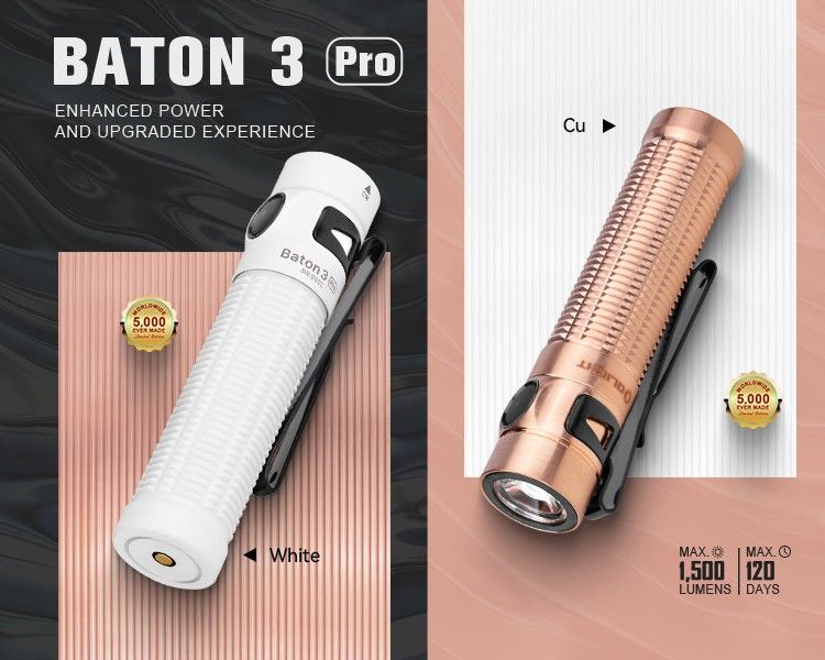 Limited Edition) Olight Baton 3 Pro in White / Copper Rechargeable