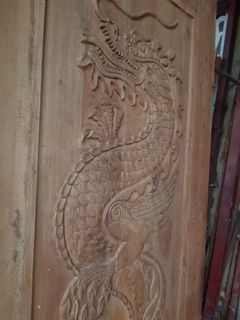 Mahogany wood wooden  Door Dragon Design 90x210cm back to back design