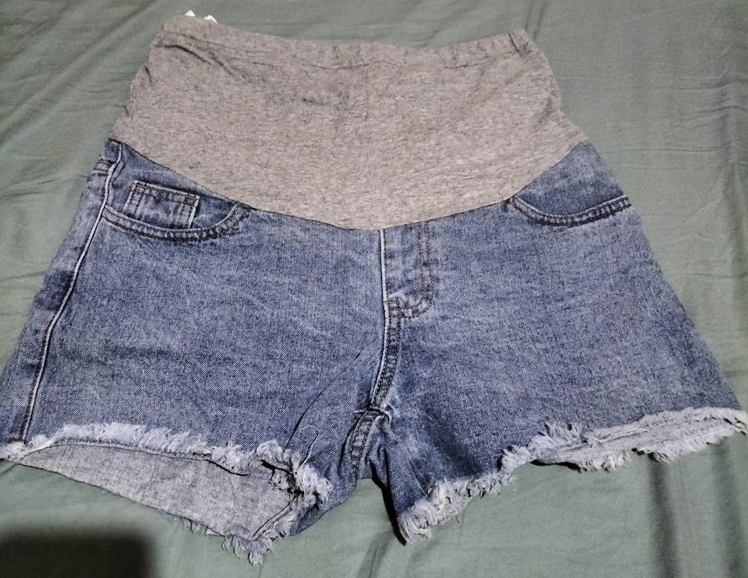 Maternity denim shorts on Carousell