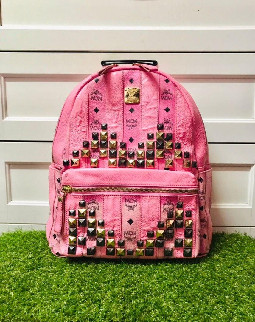 Mcm pink shop studded backpack