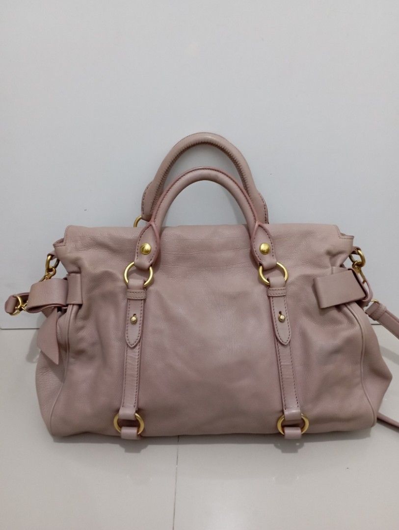 Miu Miu Mughetto Vitello Lux Leather Mini Bow Top Handle Bag