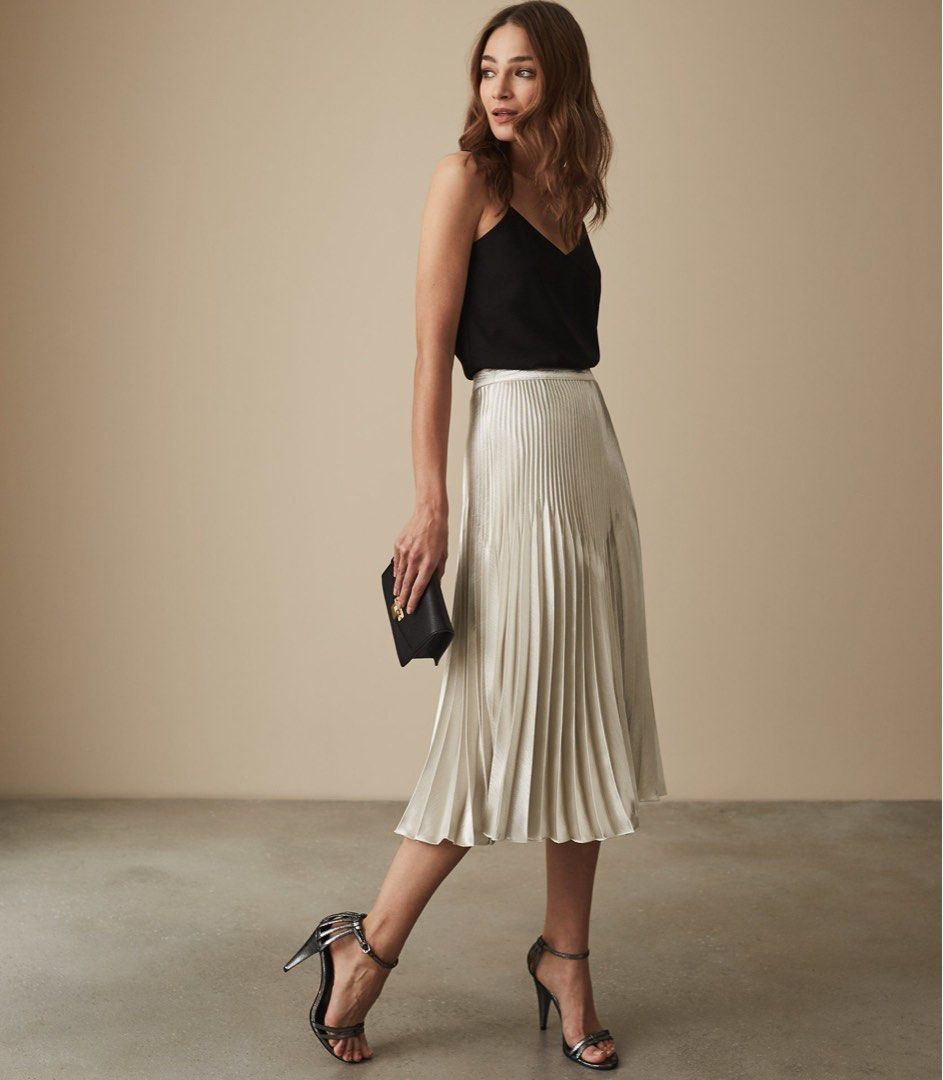 NEW REISS metallic silver skirt Isidora Knife Pleat Skirt Women s Fashion Dresses Sets Dresses on Carousell