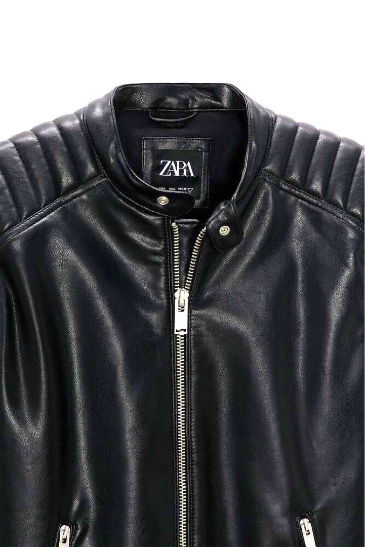 Zara Man Faux Leather Jacket Size Large Black Long Sleeve Coat | eBay