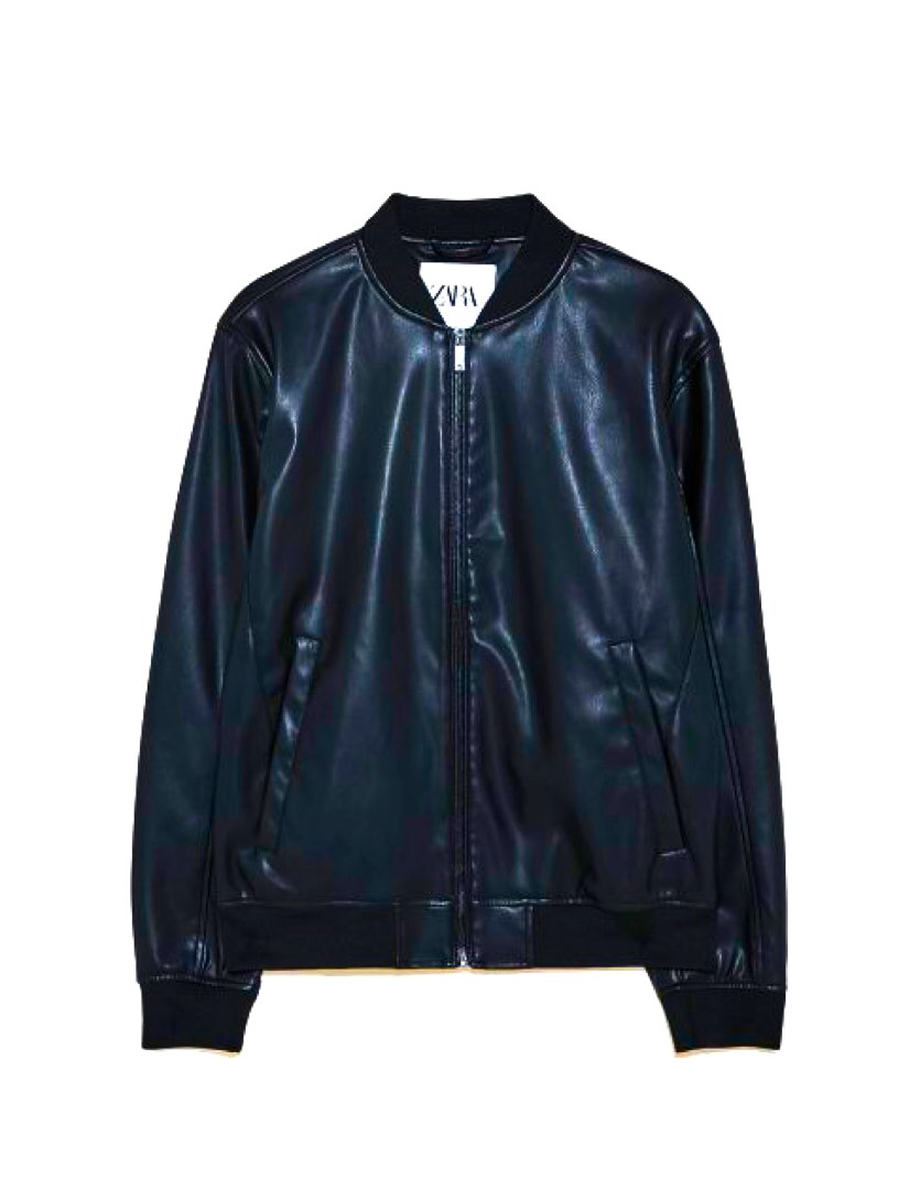 Zara men's faux sales leather bomber jacket