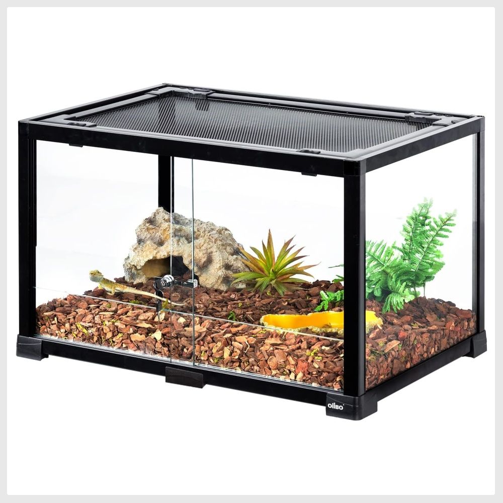 OIIBO Reptile Terrarium 25 Gallon 2 in 1 Knock Down Glass Reptile