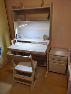 Okamura Study Set (Desk, Chair, Bookshelf, Storage Wagon) Oak White
