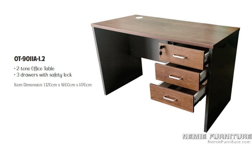 OT 9011A-1.2 office table / computer table / work table (Category: Tables & Sets) located in Quezon City. Submitted by nemiefurniture (Listing ID 1239163442, Image 1). Description: 2-tone office table with side drawers 47.25"L x 23.5"W x 29.5"H 1200L x 600W x 750H mm color: brown black combination or white and oak combination https://nemiefurniture.com Prices negotiable .