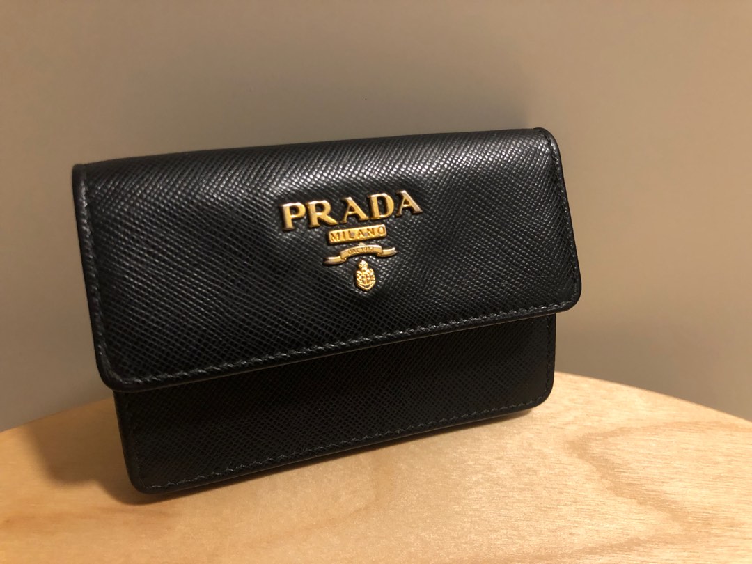 Prada Saffiano Leather Badge Holder, Women, Black