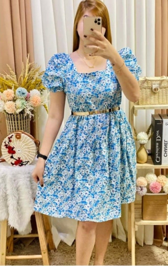 Blue Burnout Mini Dress - Floral Babydoll Dress - Pleated Dress - Lulus