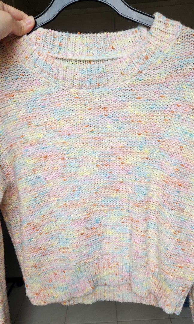 Rainbow short knitted sweater Women s Fashion Tops Longsleeves