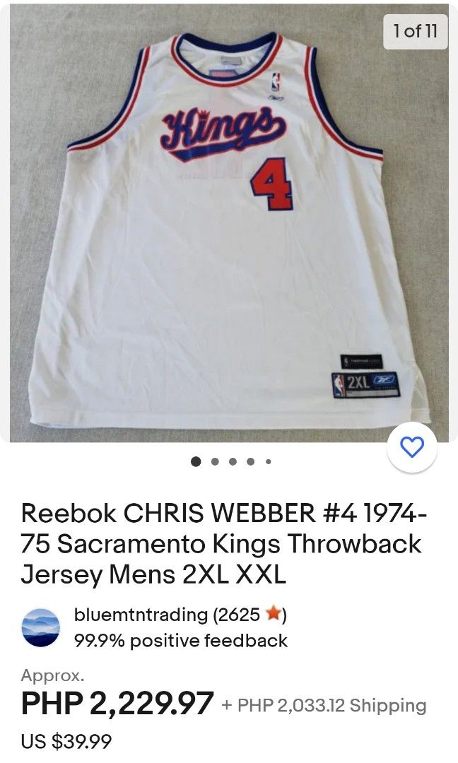 Nba Reebok CHRIS WEBBER #4 Sacramento Kings Jersey Sz 48 Basketball –  Rare_Wear_Attire