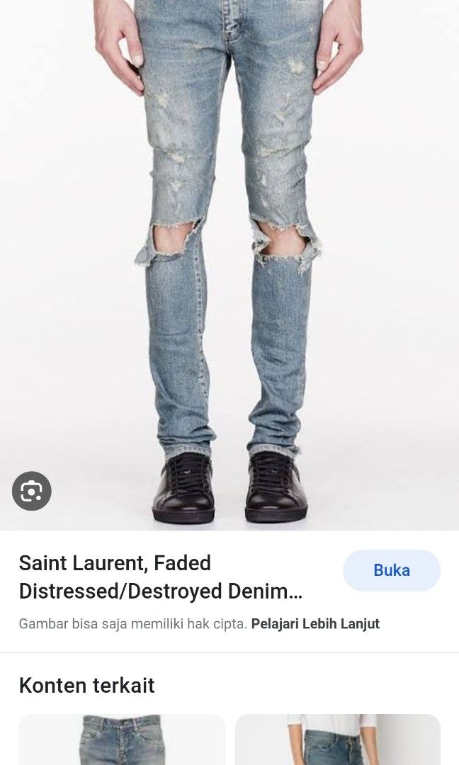 Saint Laurent ripped jeans, Barang Mewah, Pakaian di Carousell