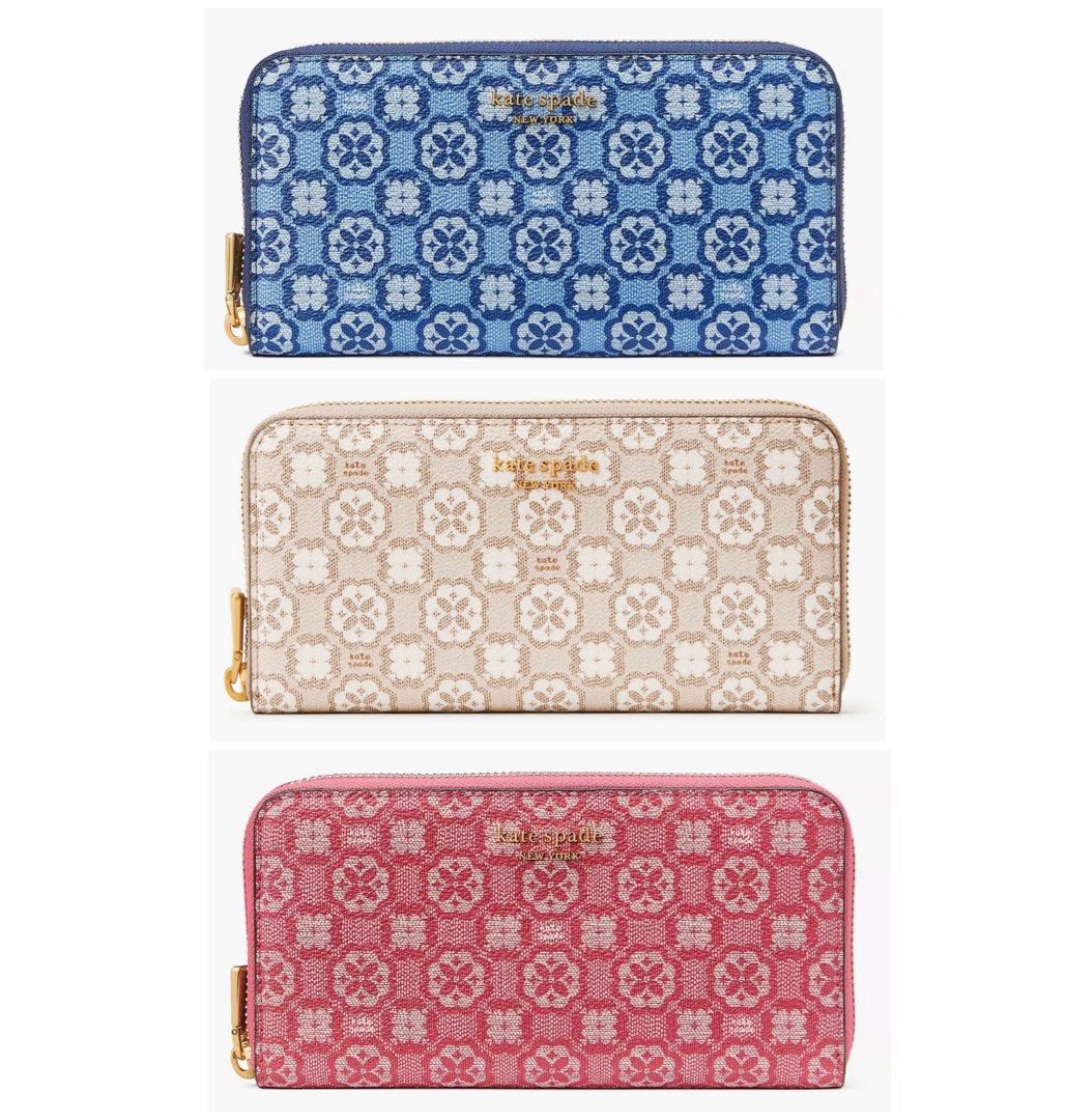 Kate Spade New York Spade Flower Monogram Coated Canvas Zip Around  Continental Wallet Natural Multi One Size