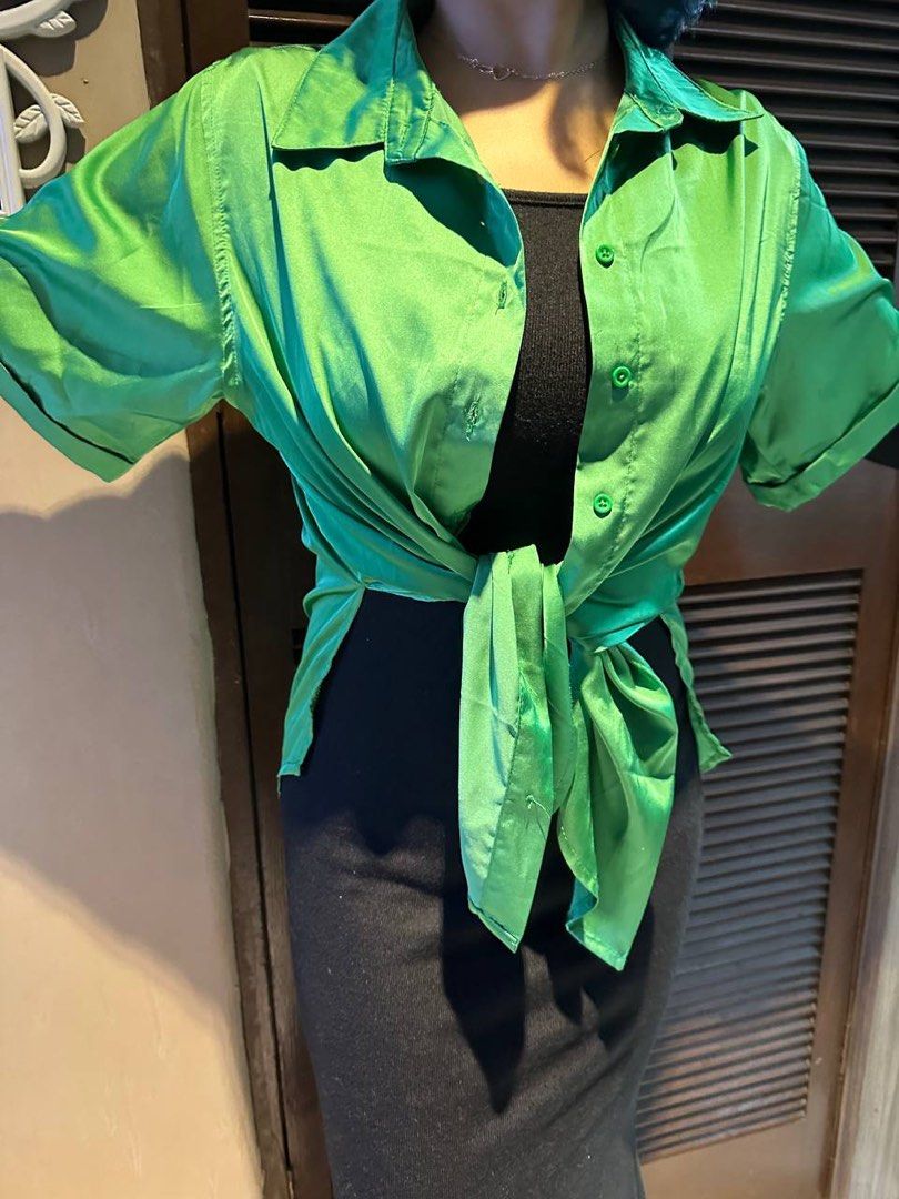 Satin Green Blazer, Women's Fashion, Coats, Jackets and Outerwear on ...