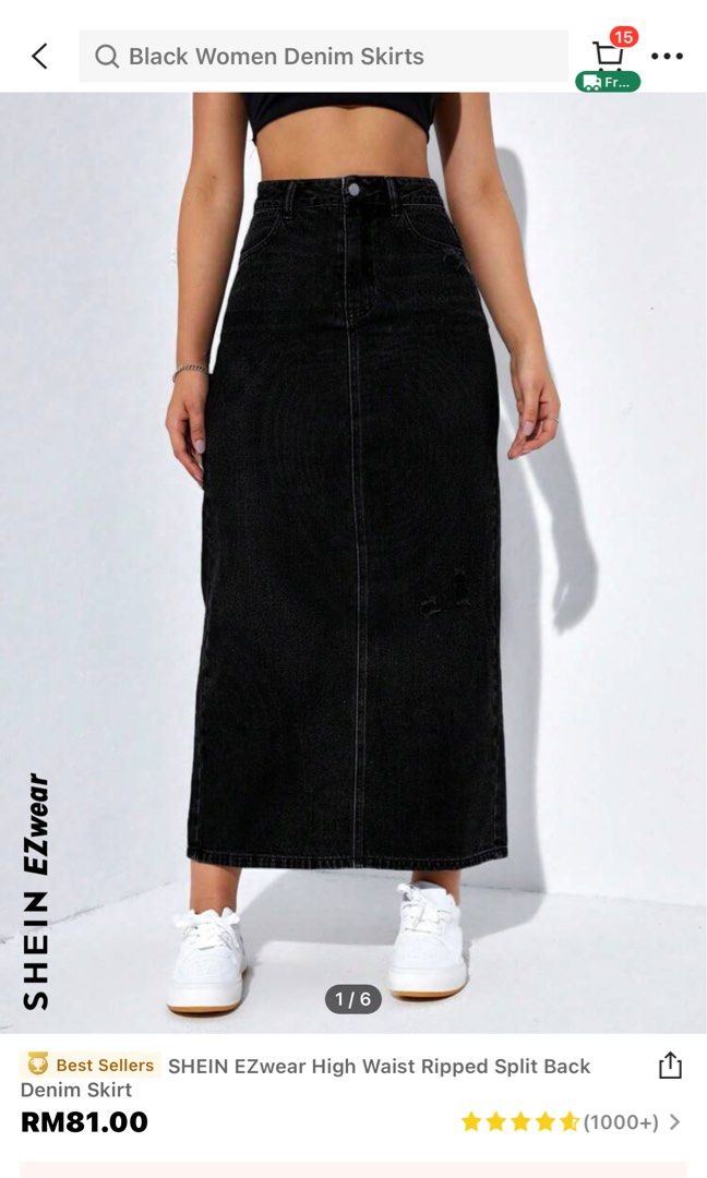 Shein black jean skirt sale