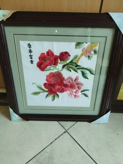 Silk tree painting peony chinese art vintage antique style rare