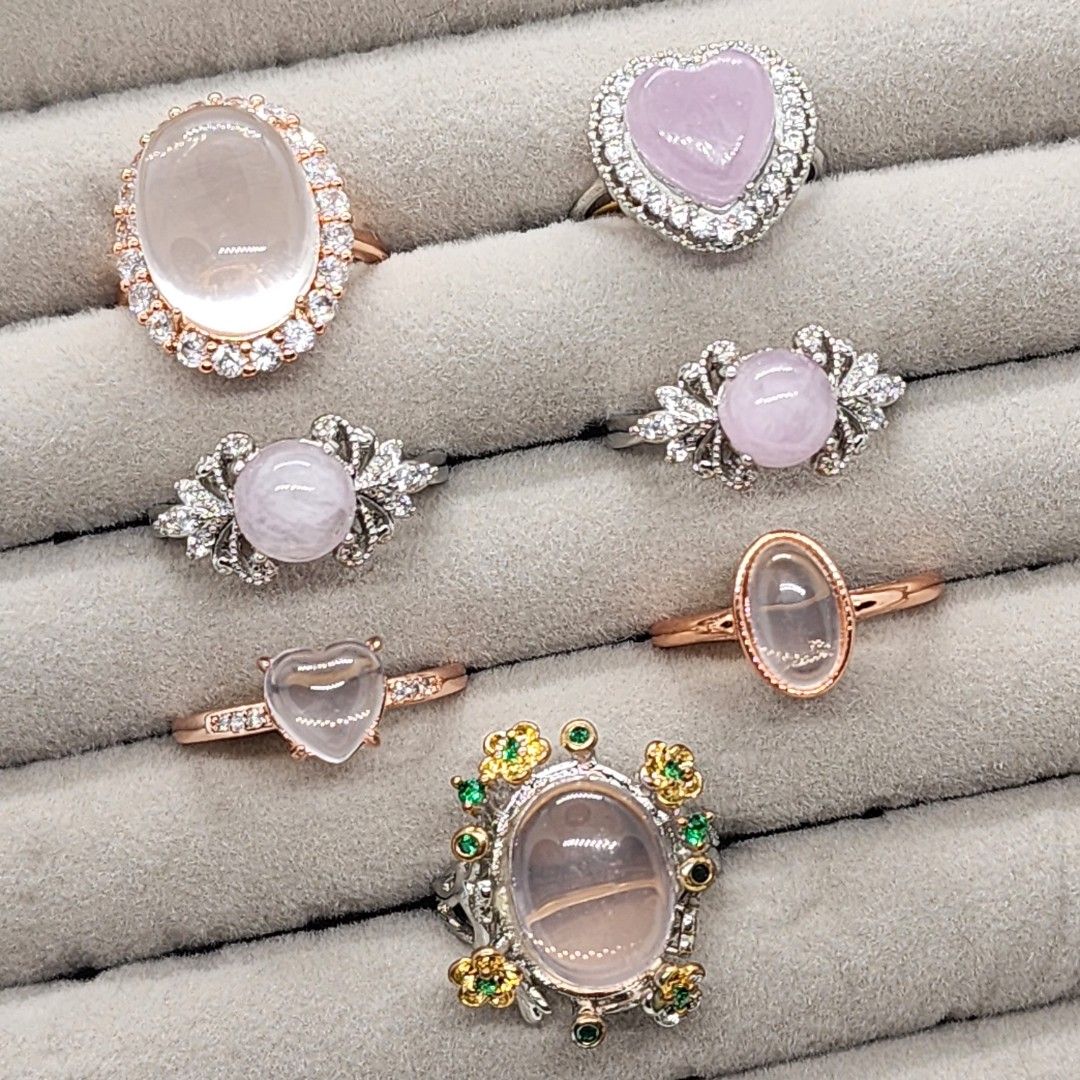 Stone by A Rose Quartz Kunzite Gemstone Crystal Adjustable Ring