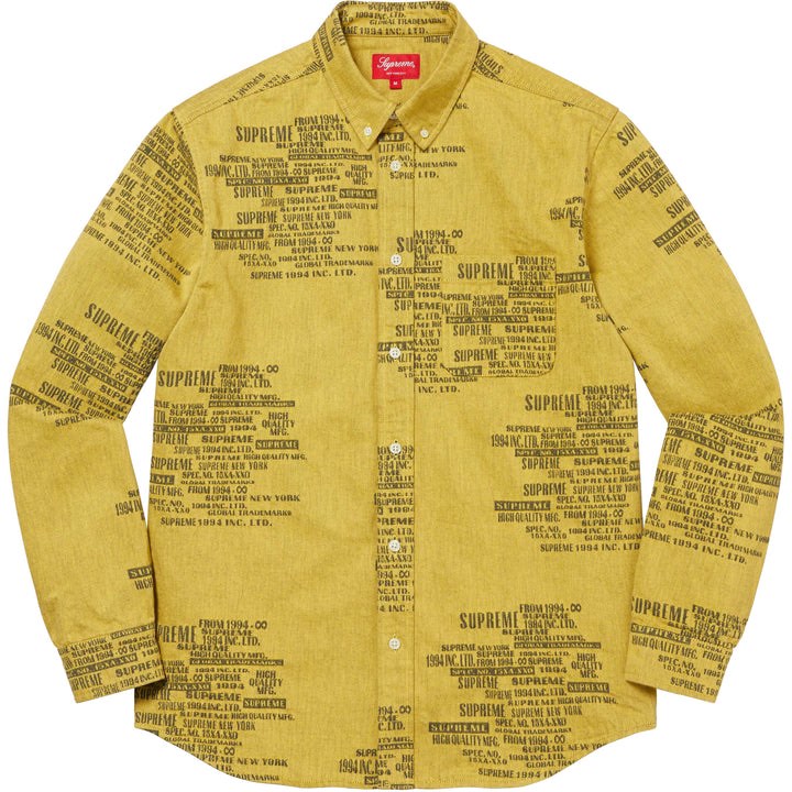 Supreme Trademark Jacquard Denim Shirt Yellow, 名牌, 服裝- Carousell