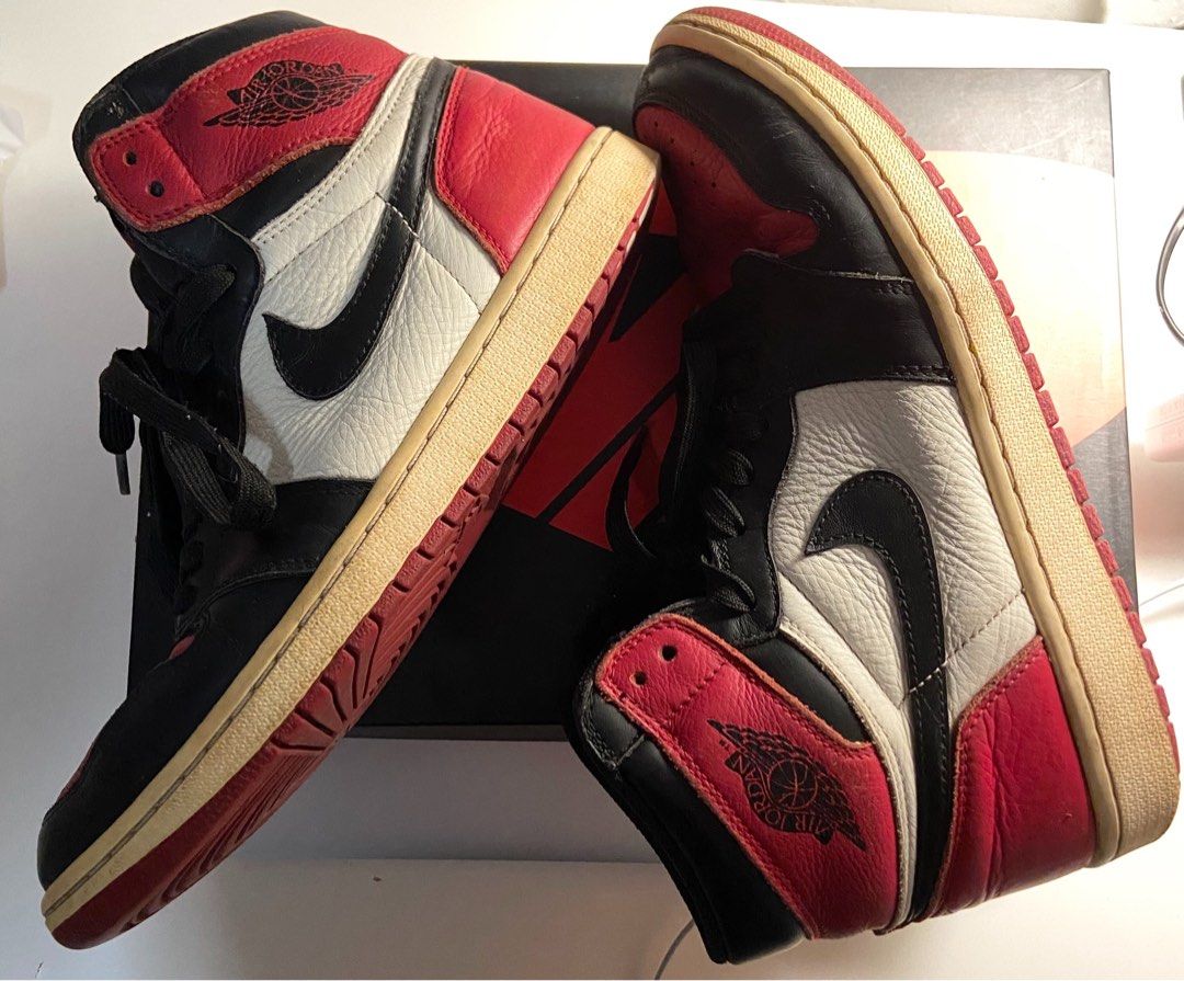 Vintage 造舊復古Nike Air Jordan 1 Bred Toe Hi US10 EU44 2018, 男裝