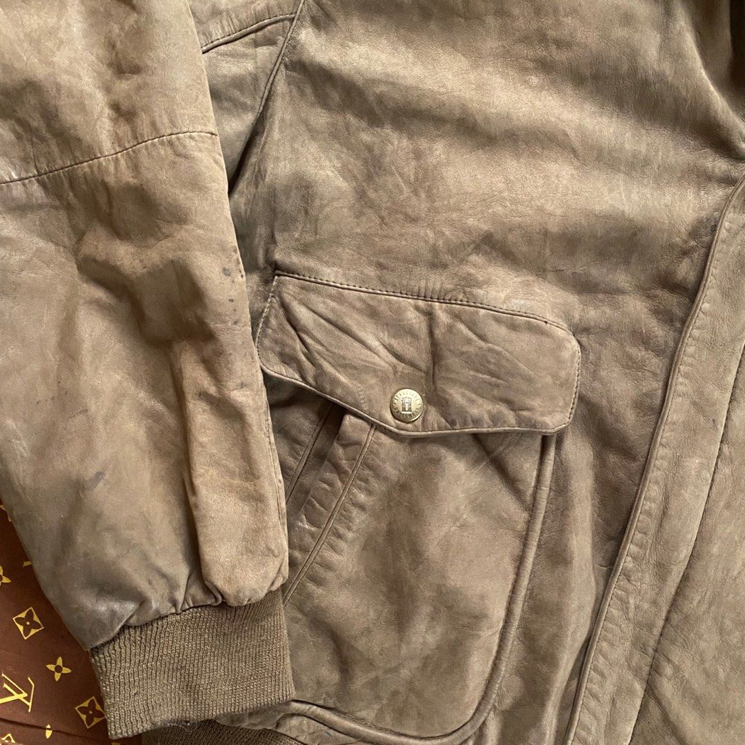 Vintage Authentic Structure Outerwear Olive Brown leather jacket