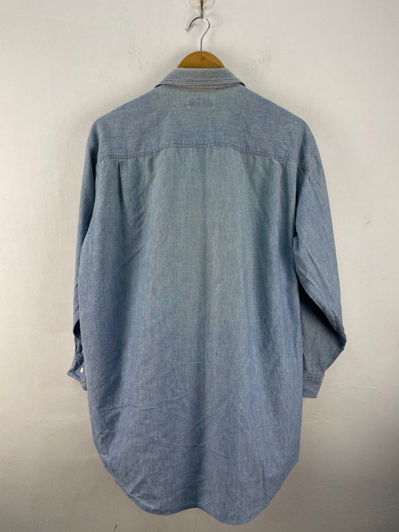 Vintage Japanese Brand Chambray Denim Shirt Double Pocket, Men's ...