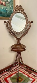 | PROMOTION | Vintage Rosewood Dressing Mirror Faux Ivory ( Bone ) Inlaid From India  Great Piece of Hand Crafted Size: Height : 145cm