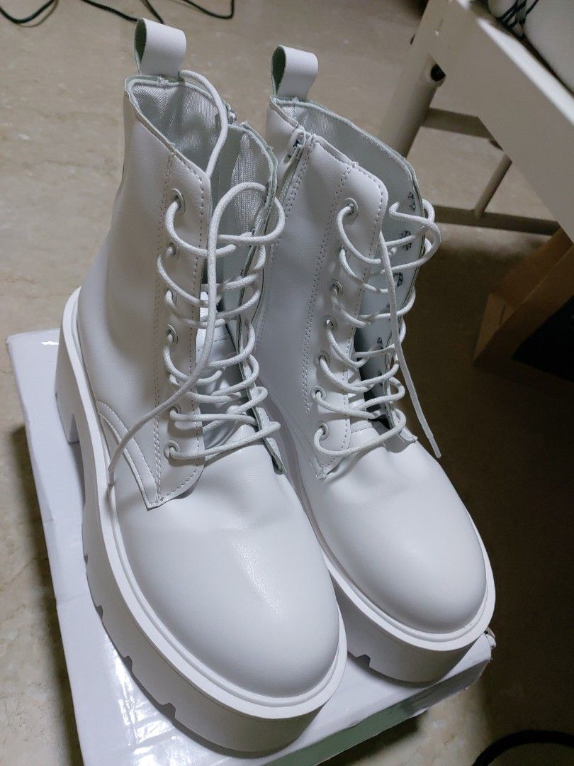 White shiny clearance ankle boots