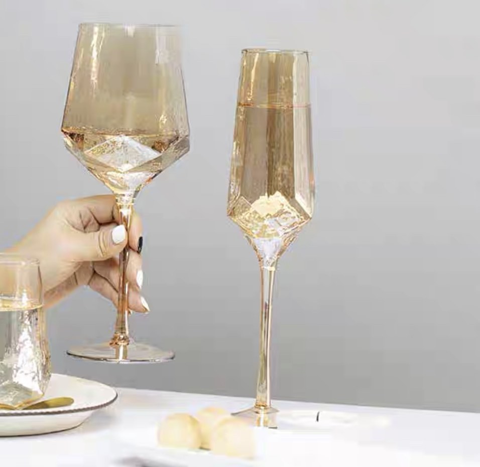 Wine and Champagne Glasses Pair Luxury design gold colour, TV & Home