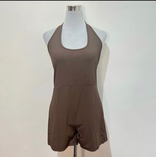 XL - SHEIN brown knit backless playsuit romper