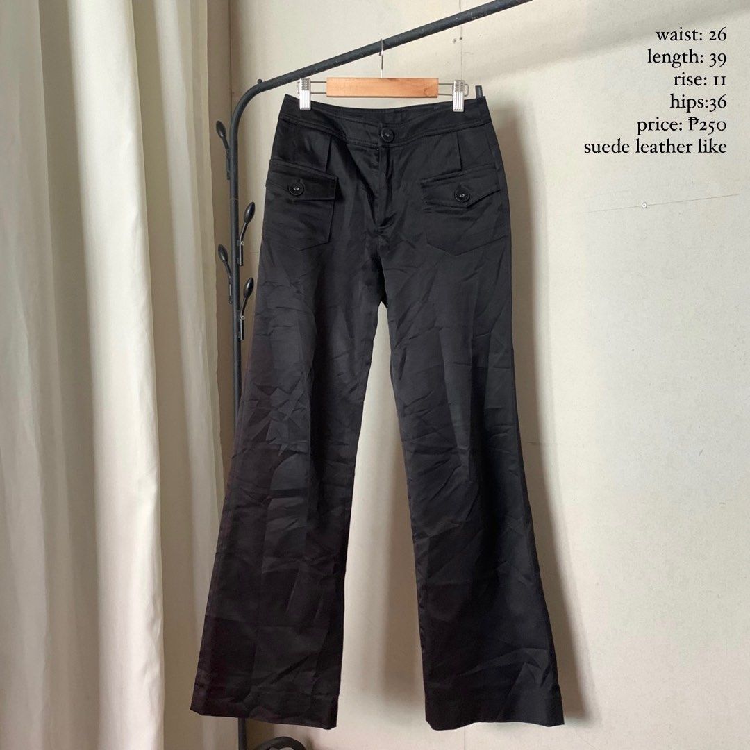 Y2K Boot Cut Suede Leather Like Black Flare Pants