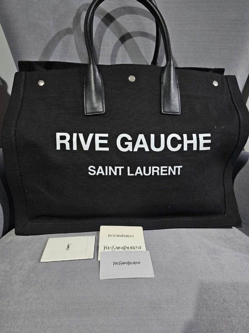 rive gauche large tote bag in printed canvas and leather