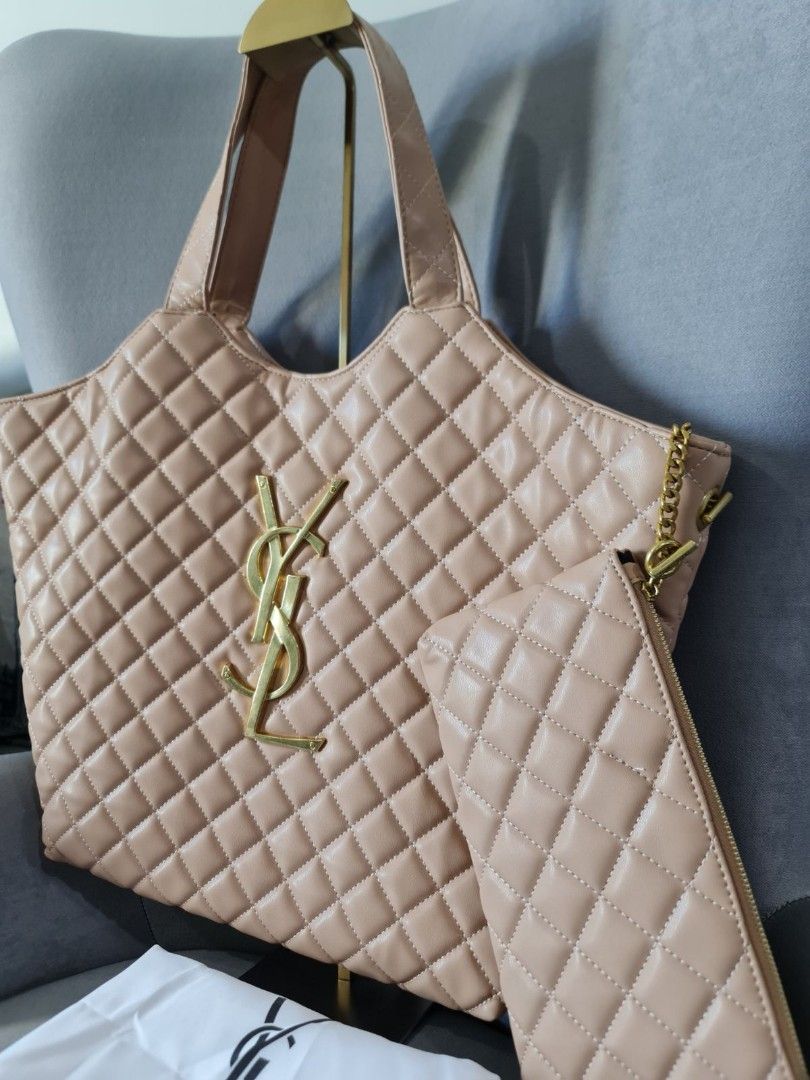 YSL iCare Quilted Tote Bag Black/White/Beige