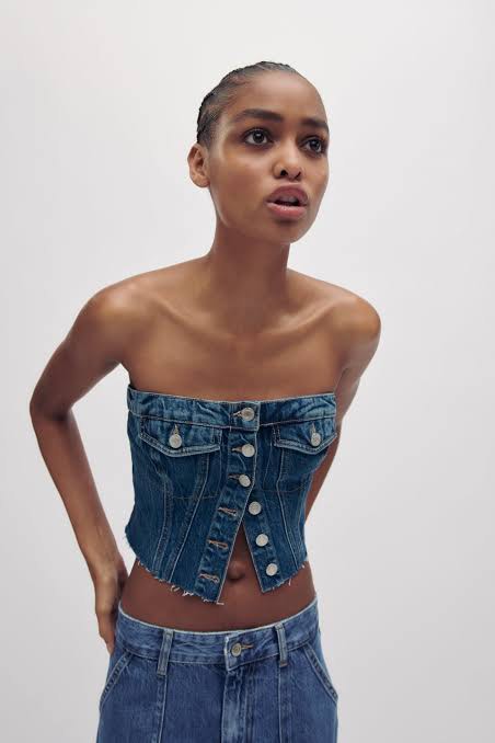Washed Denim Corset Tube Top Sweet Sleeveless Top main image 0