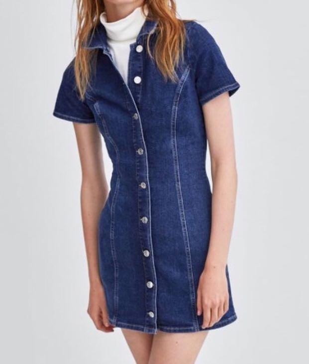 Fitted denim dress zara sales