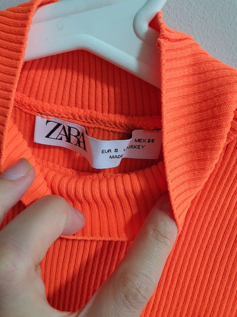Zara Neon Orange Turtle Neck Knit Top