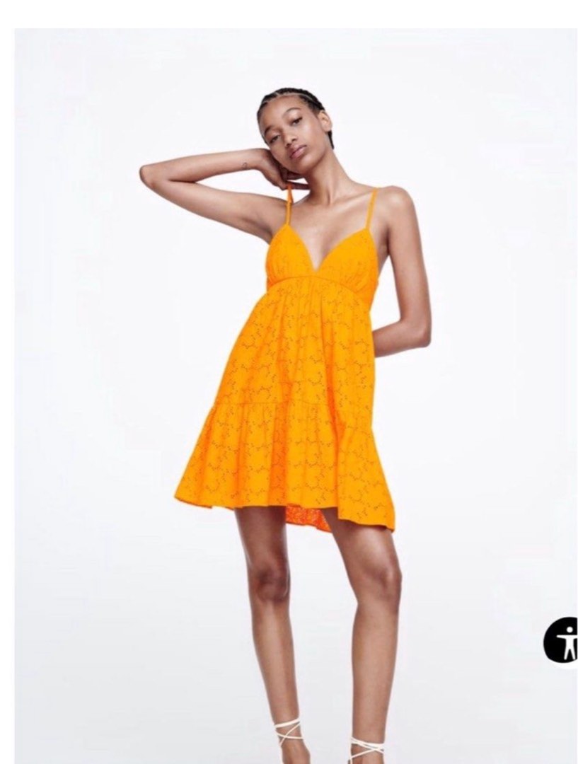 Zara orange dress on Carousell