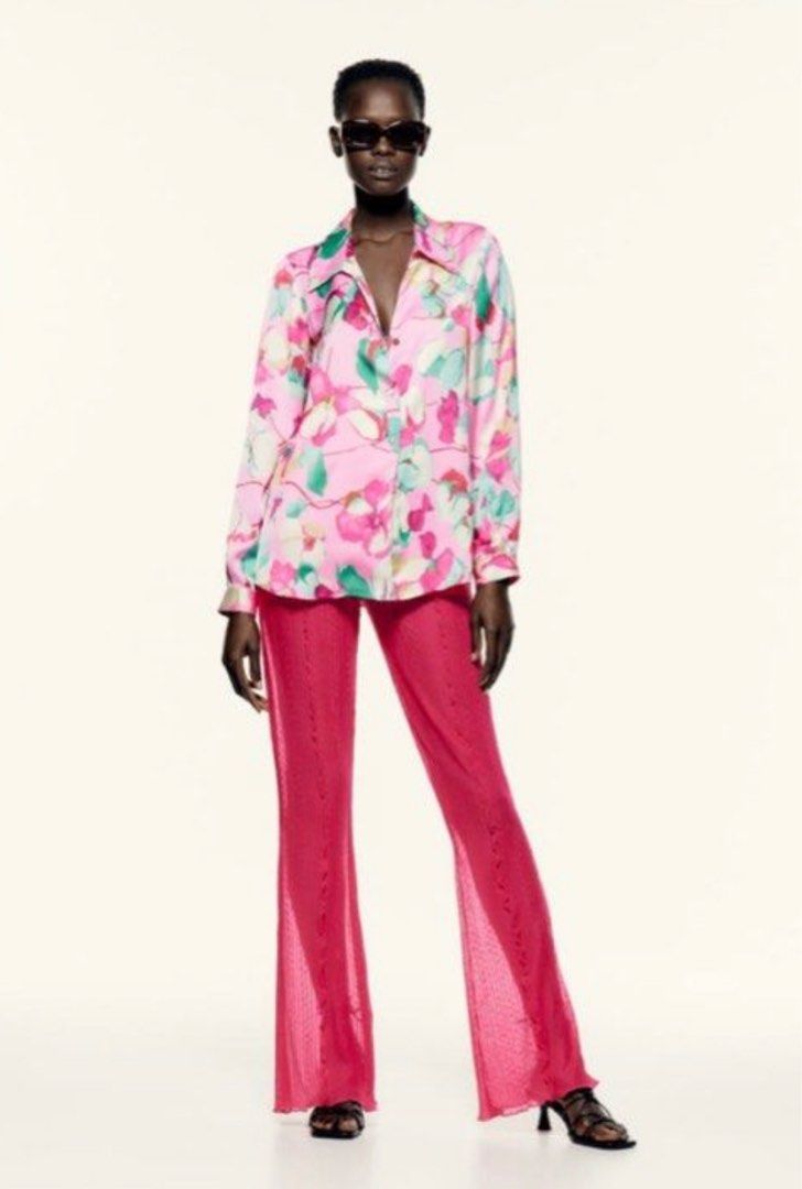 Zara Pink Floral Satin Blouse size XL Women s Fashion Tops Blouses on Carousell