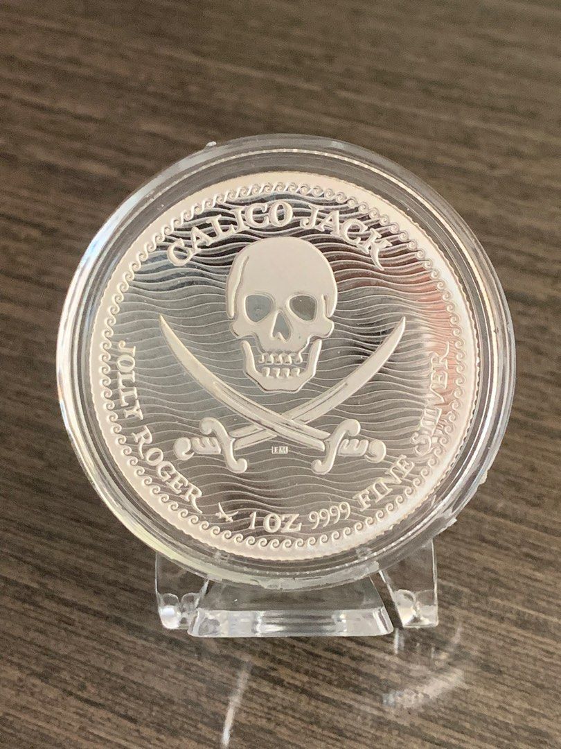 2022 年1 盎司2 新西蘭元紐埃印花布傑克- 海盜旗系列銀幣/2022 1oz $2 NZD Niue Calico Jack - Jolly  Roger Series Silver Coin, 興趣及遊戲, 收藏品及紀念品, 錢幣- Carousell