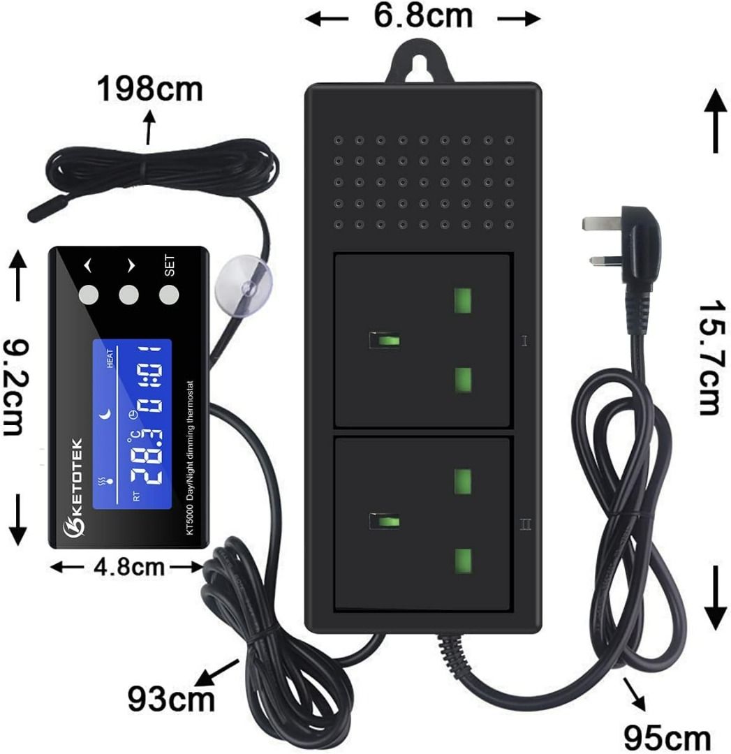 3108) Digital Dimming Thermostat Reptile Day and Night Timer, PID