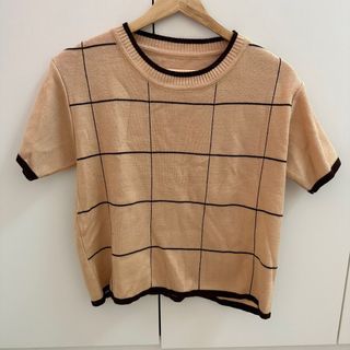 橘色格子針織上衣