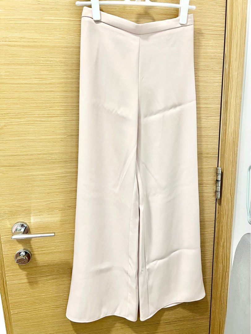 韓國 東大門 高腰 高質 淺粉 雪紡闊腳褲 西褲size F zoom clothing 自家色