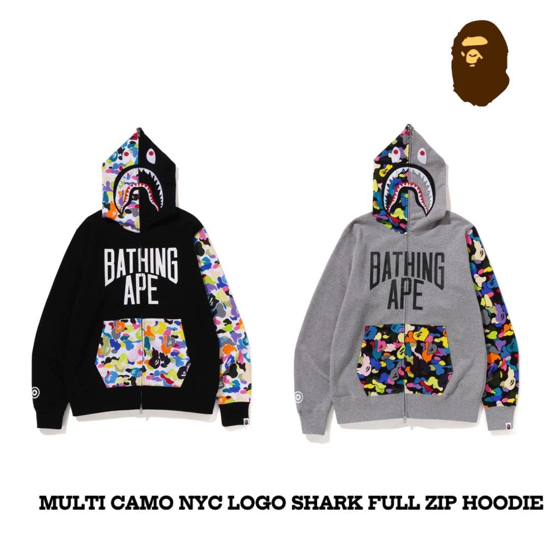 A BATHING APE MULTI CAMO NYC LOGO SHARK FULL ZIP HOODIE 外套BAPE