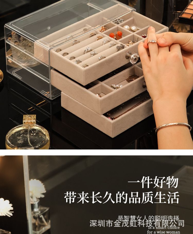 Acrylic Desktop Jewelry Box with Gray Display Racks 3 Drawers [Stock