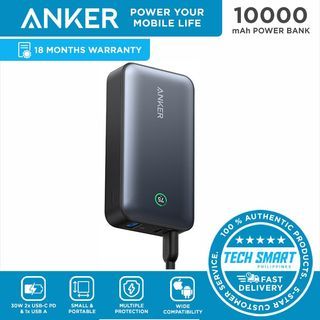 Anker 533 Power Bank 30W 10000mAh with 2 Type C Ports and 1 USB A integrated LED Display
