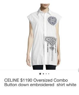 Authentic Celine white cotton poplin embroidered shirt