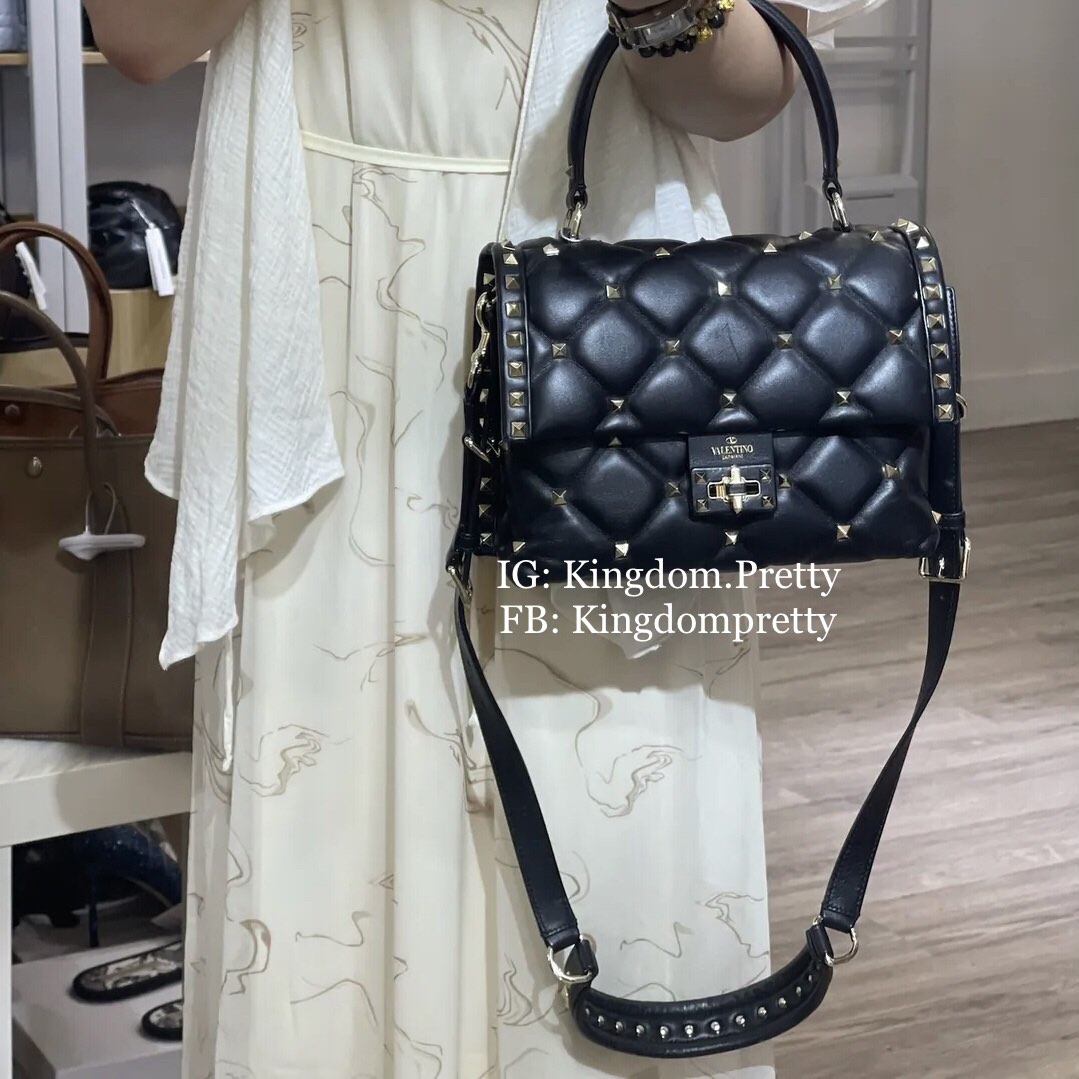 Authentic Valentino Garavani Candystud Top Handle Quilted Flap Bag